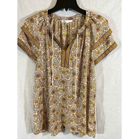 DR2 Large Yellow Gold Floral Tunic Blouse - Picture 1 of 7